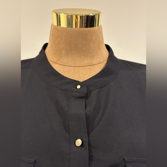 Anne Klein Black Sheer Gold Buttons Rolle Up Tabs & 2 Pockets InnFront. Sz 1X. - Picture 6 of 12